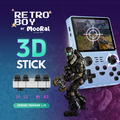 Der RetroBoy Gameboy von Mooral verfügt über einen integrierten 3D-Stick für präzises Retro-Gaming. Geniesse deine Lieblingsspiele mit mehr Kontrolle. Perfekt für alle Shooter Liebhaber.