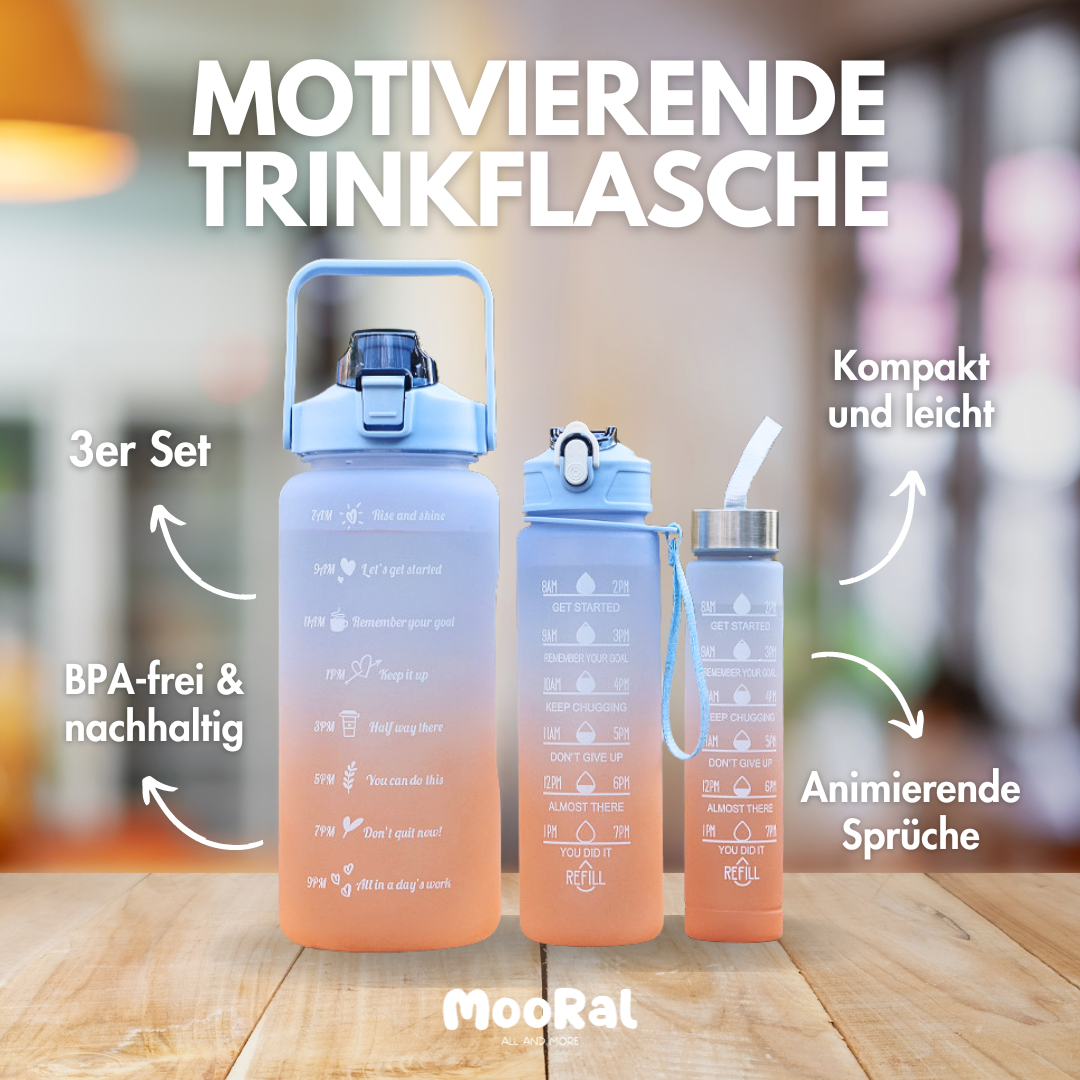 Motivierende Trinkflasche im 3er Set