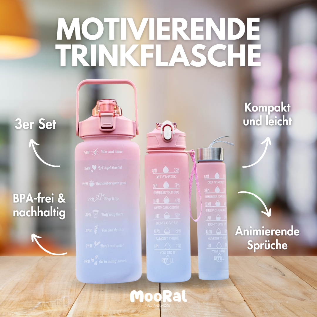 Motivierende Trinkflasche im 3er Set