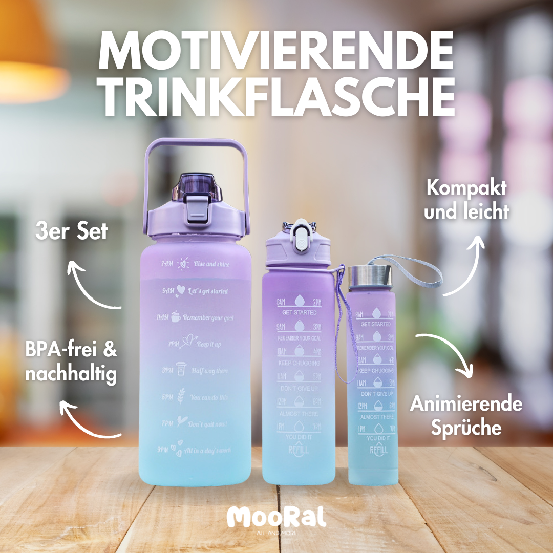 Motivierende Trinkflasche im 3er Set