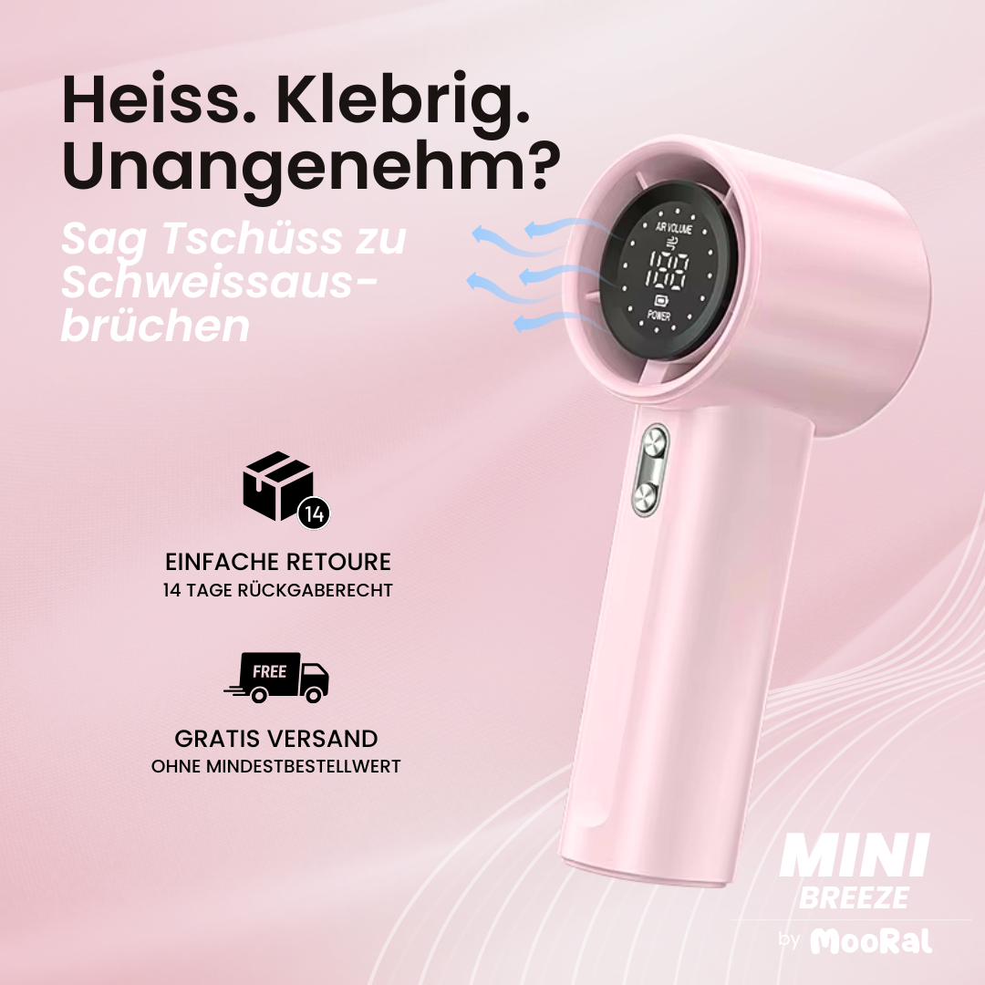 Mini Breeze Handventilator in Pink – tragbarer Ventilator gegen Schweissausbrüche und Hitze von MooRal.