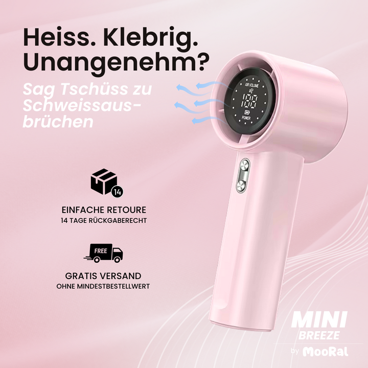 Mini Breeze Handventilator in Pink – tragbarer Ventilator gegen Schweissausbrüche und Hitze von MooRal.